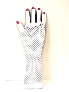 White Long Fishnet Gloves Fingerless Costume Sexy Fetish Punk Gothic Halloween - Picture 1 of 1