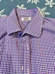 BARNEY'S NEW YORK MENS BUTTON-DOWN SHIRT PURPLE PLAID SIZE M 32/33 15 1/2 - Picture 1 of 6