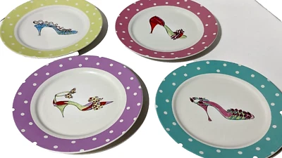 4 Rosanna 8" Plates Chic Shoes Pastel Polka Dot Fashion Dessert Salad Tea Party - Image 1 of 4