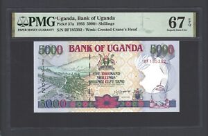 Uganda 5000 Shillings 1993 P37a  Uncirculated Grade 67 Top Pop
