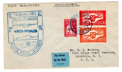 PORTUGAL HORTA 1939 TO BERMUDA SCARCE FIRST FLIGHT COVER WITH ARRIVAL MARK - Image 1 of 2