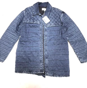 Frame Women's Blue Denim Lined Jacket Size L Quilted Denim Tie Closure - Picture 1 of 10
