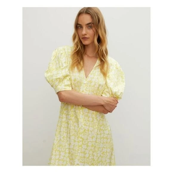 Rohe Clara Button Front Midi Dress - Yellow Flower Paper Print - Size 34 NWT! - Image 1 of 4