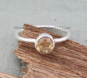 Natural Citrine Round Gemstone Ring 925 Sterling Silver Handmade Ring Women Gift - Picture 1 of 6
