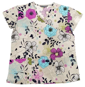 Womens Ultra Soft Touch Microfiber Medical Printed Scrub Tops XS-3XL - Picture 1 of 30