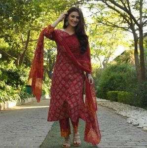 Premium Rayon Printed Kurti With Pant And Dupatta Set, Salwar Kameez Suit Dress - Picture 1 of 8