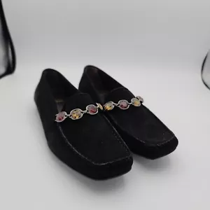 Stuart Weitzman Ladies Beaded Slip On Flats Black Suede Loafer Shoes 5.5 - Picture 1 of 11