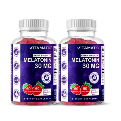 Vitamatic Melatonina Sin Azúcar 30mg por Goma - 60 Porciones - 60 Gomosas - Paquete de 2 Foto 1 de 4