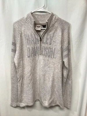Suéter pulôver Harley-Davidson feminino cinza gola simulada 1/4 zíper tamanho XL - Imagem 1 de 4