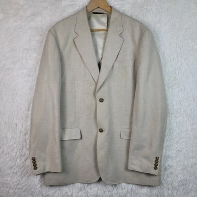 44R Perry Ellis Cream Linen Cotton Blend Blazer Sport Coat - Image 1 of 4