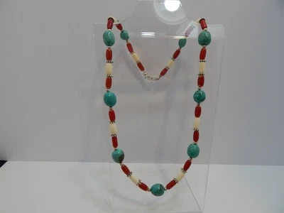 necklace women 26in Chevron/bone/magnesite turquoise Beads southWestern (A8) - Image 1 of 4