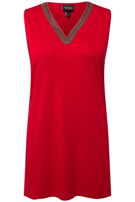 Top a maglia Ulla Popken taglie forti 50 + rosso fluo top perle linea A senza... - Immagine 1 di 4