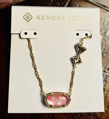 LoveShackFancy X Kendra Scott Elisa Luna Rosa Gold Bow Necklace Posey Pink NWT - Image 1 of 4