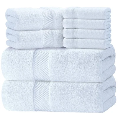 Luxury White Bath Towel Set of 8 Pieces - 100% Turkish Cotton 700 GSM Highly ... - Image 1 of 4