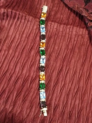 Brazalete de tenis de plata de ley 925 de 7,5 pulgadas con múltiples piedras preciosas granate, peridoto Foto 1 de 4