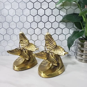 Vintage PM Craftmans Brass Butterfly Bookends Art Nouveau Set of 2 - Picture 1 of 17