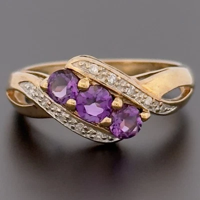 Кластерное кольцо из желтого золота 9 карат с аметистом и бриллиантами размер P с клеймом - Изображение 1 из 4