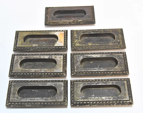 7 VINTAGE BRASS  POCKET DOOR PULLS WINDOW SASH FRAME INSERTS HANDLES Cover