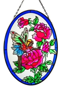 Suncatcher Fairy with flowers Design 9" oval - Picture 1 of 1