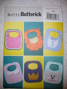 Butterick #4533 Baby Bib Pattern - Designs, Bear, Crown, Bow Tie, Flower - NEW - Picture 1 of 2