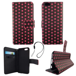 Schutz Hülle für Apple iPhone 6 / 6s Polka Dot Schwarz Pink Cover Book Style - Zdjęcie 1 z 2