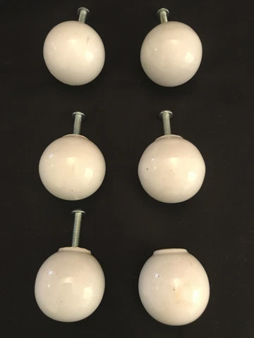 6 Vintage White Porcelain Round Ball Drawer Pull Knobs Cover