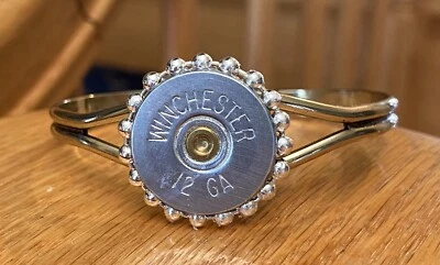 Winchester 12 Gauge Shotgun Shell Gold Cuff Bracelet - Image 1 of 3