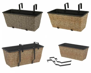 1x Rattan Woven Rectangular Planter Box Flower Balcony with Mounting Brackets - Picture 1 of 5