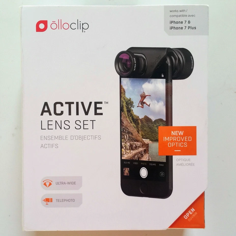 Conjunto de lentes OLLOCLIP ativas telefoto grande angular iPhone 7/7 Plus 8/8 Plus SE 2020 - Imagem 1 de 3