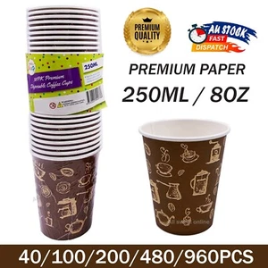 Disposable Coffee Cups 8oz 250ml Bulk Take away Premium Paper Takeaway BULK AU - Picture 1 of 8