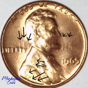1965 Lincoln Memorial Cent - Interior Die Crack & Die Clash - Rare Mint Error - Picture 1 of 3