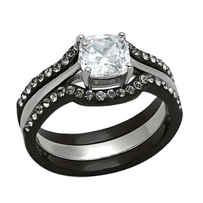 Wedding Engagement Ring Set 1.85Ct  Black Stainless Steel 3 PCS  Women's SZ 5-11 - Image 1 of 4