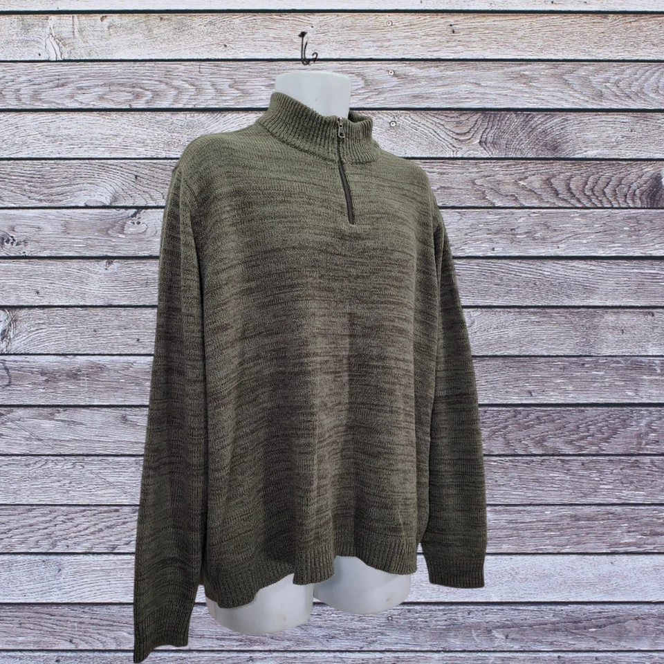 Suéter tejido para hombre Via Europa XXL verde Henley 1/4 cremallera manga larga Foto 1 de 4