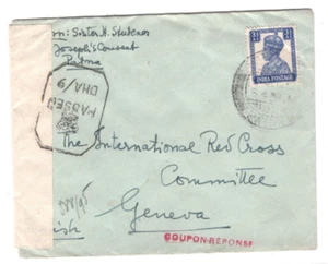 INDIA WW2 Cover PATNA COVENT Nun RED CROSS Switzerland Double Censor KA833 - Picture 1 of 8