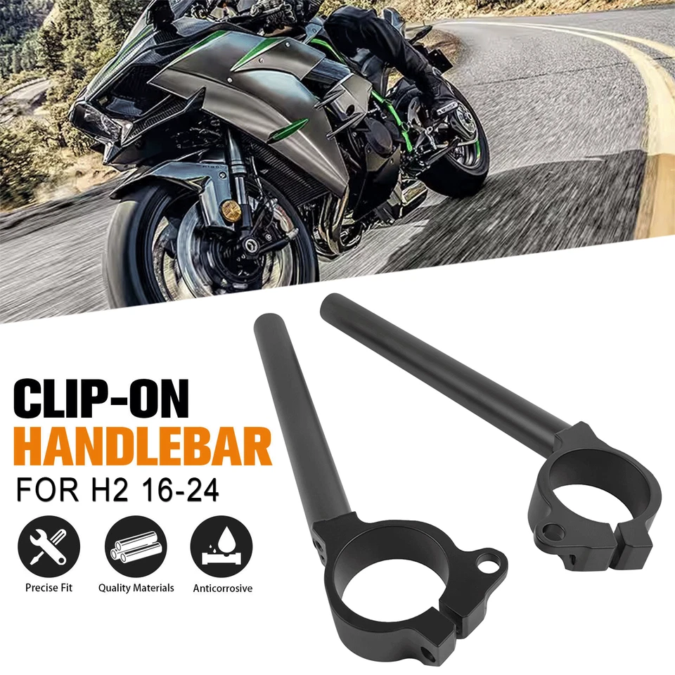 For Kawasaki Ninja H2 ZX1000 2016-2024 Black 49MM Handlebar Handle Bar Clip On Foto 1 de 4