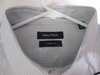 Nautica Men's Size 18 34/35 Pale Aqua Pin Stripe Shirt Classic Fit, L Sleeve NWT - Image 1 of 4