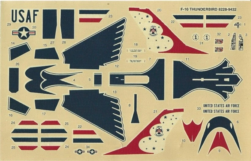 G.D./LOCKHEED F-16A "THUNDERBIRD" 1/72 DECALS DA KIT AMT/ERTL - mm 214x131 ca. - Immagine 1 di 1
