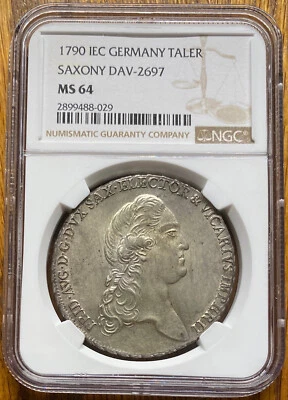 Best Price! Germany Saxony 1790 IEC Vicariat Taler Coin Thaler NGC MS 64 UNC - Image 1 of 2