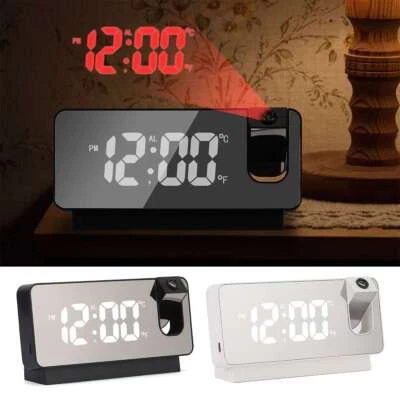 180° LED Digital Projector Rotatable Projection Snooze Dual Alarm Clock USB 24H - Image 1 of 4