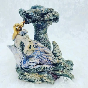 Vintage 80s 22kt GOLD Accents Clay Pottery Dragon Candle Holder RARE - Picture 1 of 5