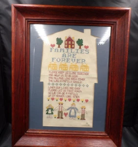 Vintage 1992 gerahmte Stickerei "Familien sind für immer" mit Stanzmatten 20"x16" - Bild 1 von 9