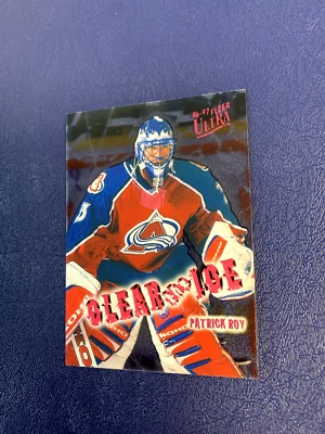 Fleer Ultra Clear the Ice #8 Patrick Roy 1996-97 - Inserto súper raro - ¡Bonito! Foto 1 de 2