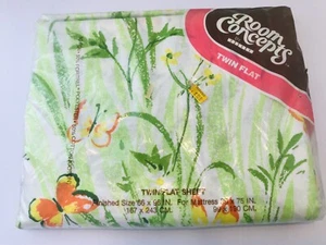 Vintage Twin Flat Sheet Floral Butterflies Spring Meadow Twin Flat Sheet NIP - Picture 1 of 6