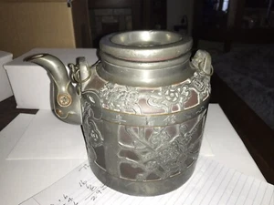 VERY RARE ANTIQUE CHINESE YIXIN ZHICHA 19th Century Pewter Over Clay Encased - Picture 1 of 16