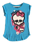 Monster High Blue Girls T-Shirt Drop Tail Size Large 14 Rolled Sleeves