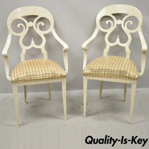 Veneman Italian Regency Style Cast Aluminum Spade Back Saber Leg Chairs - a Pair Cover