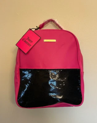 NEW Juicy Couture Hot Pink & Black Faux Leather Backpack Sequence NWT - Image 1 of 4