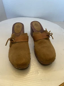 American Eagle Outfitters Damen-Clogs taupe beige Wildleder Leder Holz Größe 10M. - Bild 1 von 17