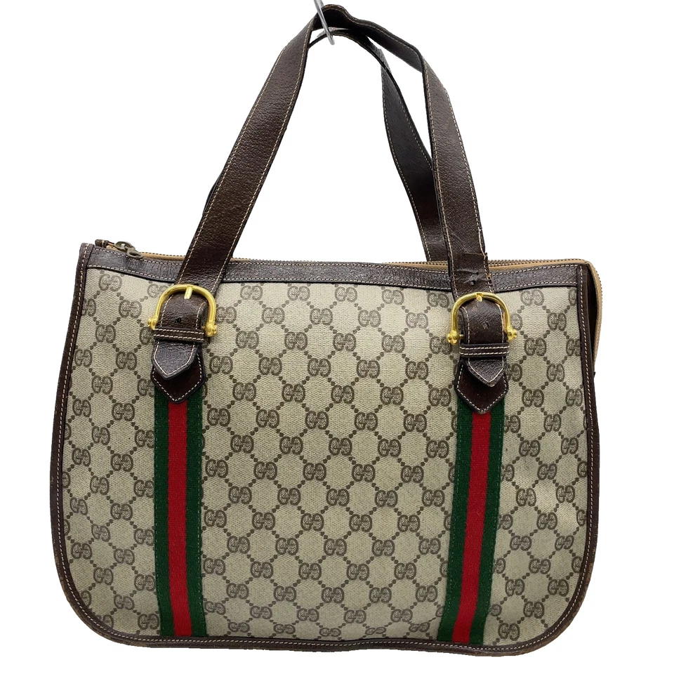 Auth Gucci Sherry Line GG Supreme PVC Leather Beige Tote Bag NS091329 - Image 1 of 4