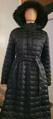 Calvin Klein Down Puffer Jacket Coat Parka Fur Trimmed Hood Belted Womens Small - Image 1 of 4